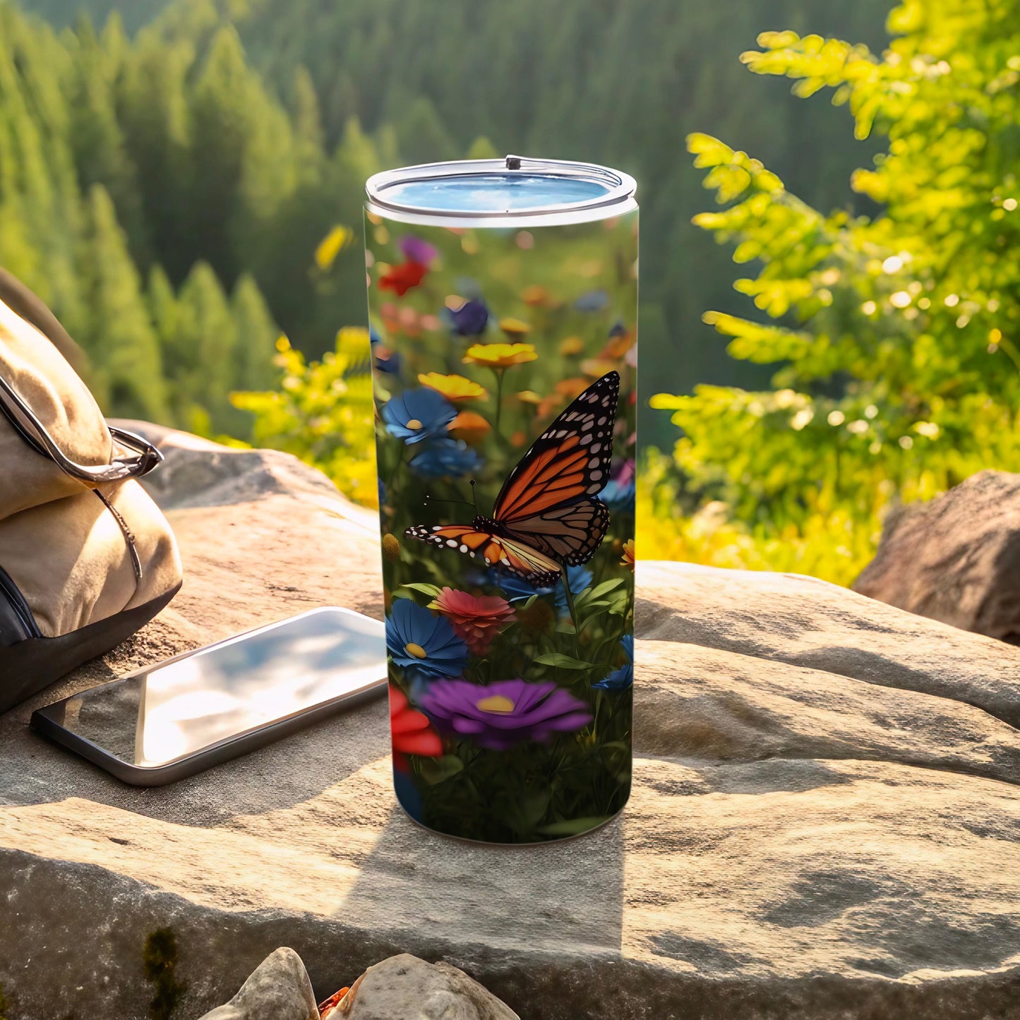 Monarch Butterfly Colorful Flowers Field Tumbler product type