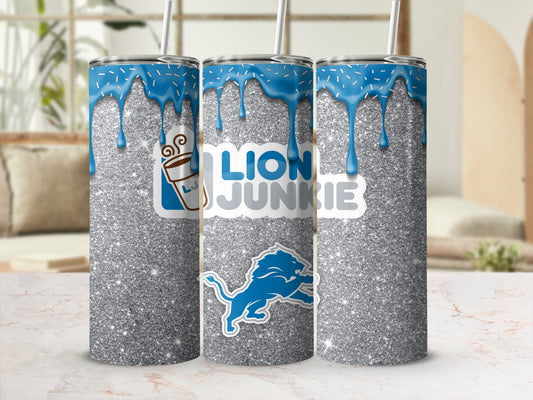 Glittery Lion Junkie Blue Dripping Effect Tumbler