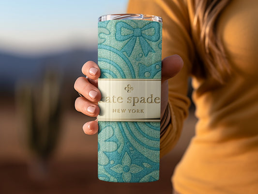 Kate Spade Inspired Floral Teal Sparkle Design Decorative Tumblers