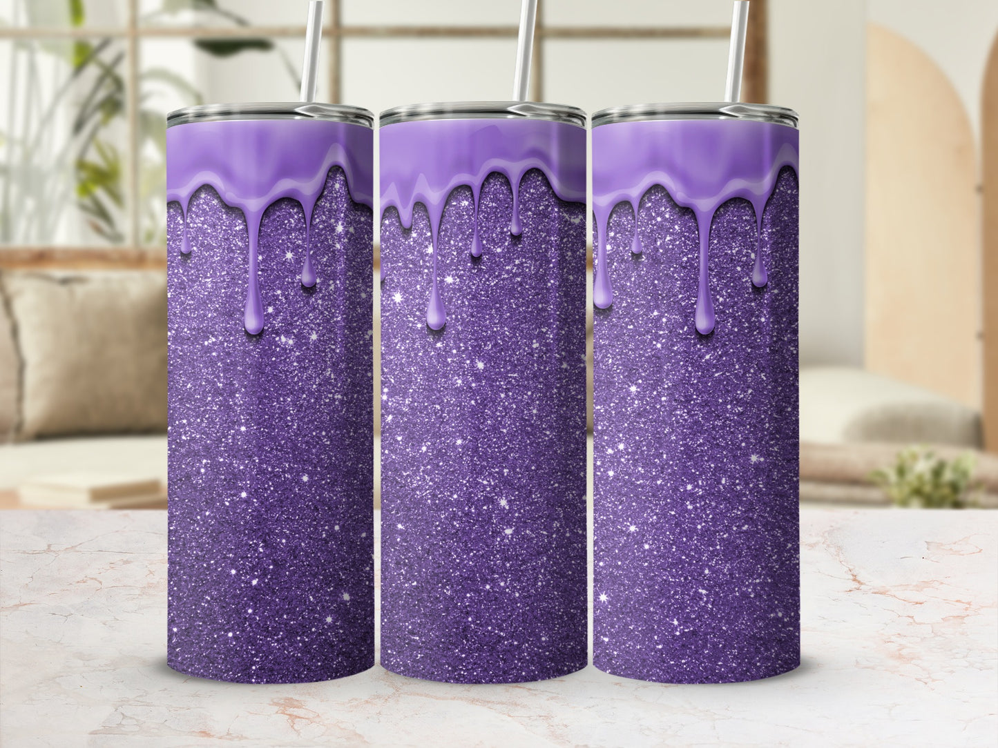 Sparkling Purple Drip Glitter Design Tumbler