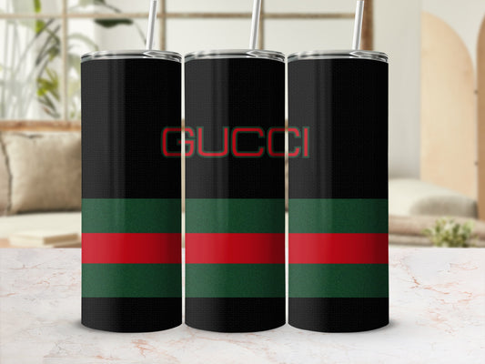 Stylish GUCCI Inspired Black Tumbler with Straw