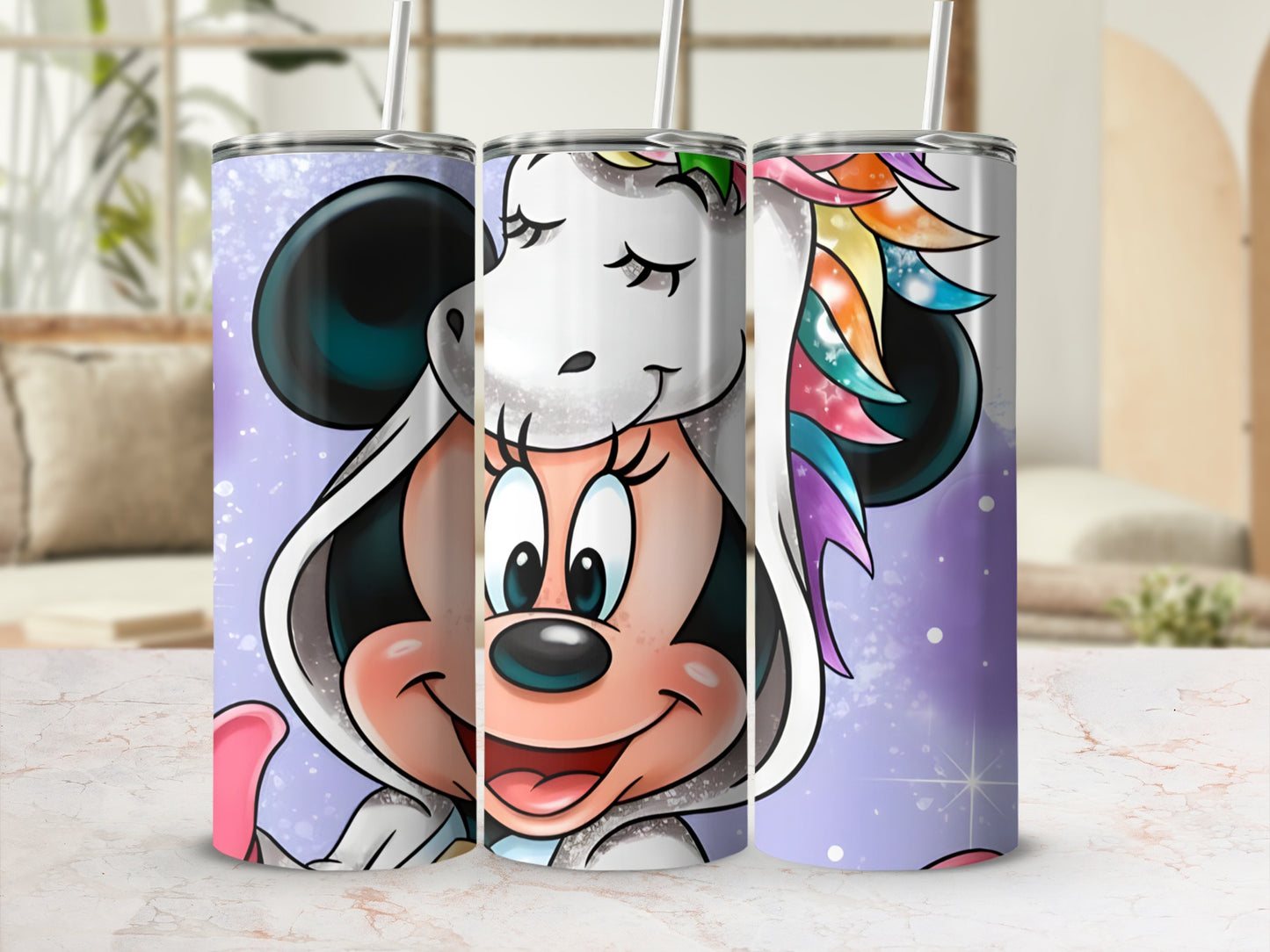 Colorful Minnie Mouse Unicorn-themed Tumbler