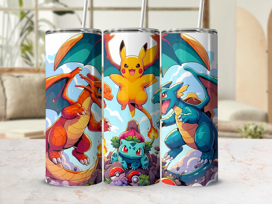 Vibrant Pikachu Charizard Design Travel Mug Collection