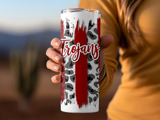 Trojans Red Leopard Strokes Troy Trojans School Spirit Tumblers