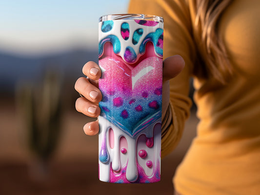 Heart Dripping Love Valentine's Day! Dripping Hearts Pink Blue Delightful Scene Valentine Tumblers