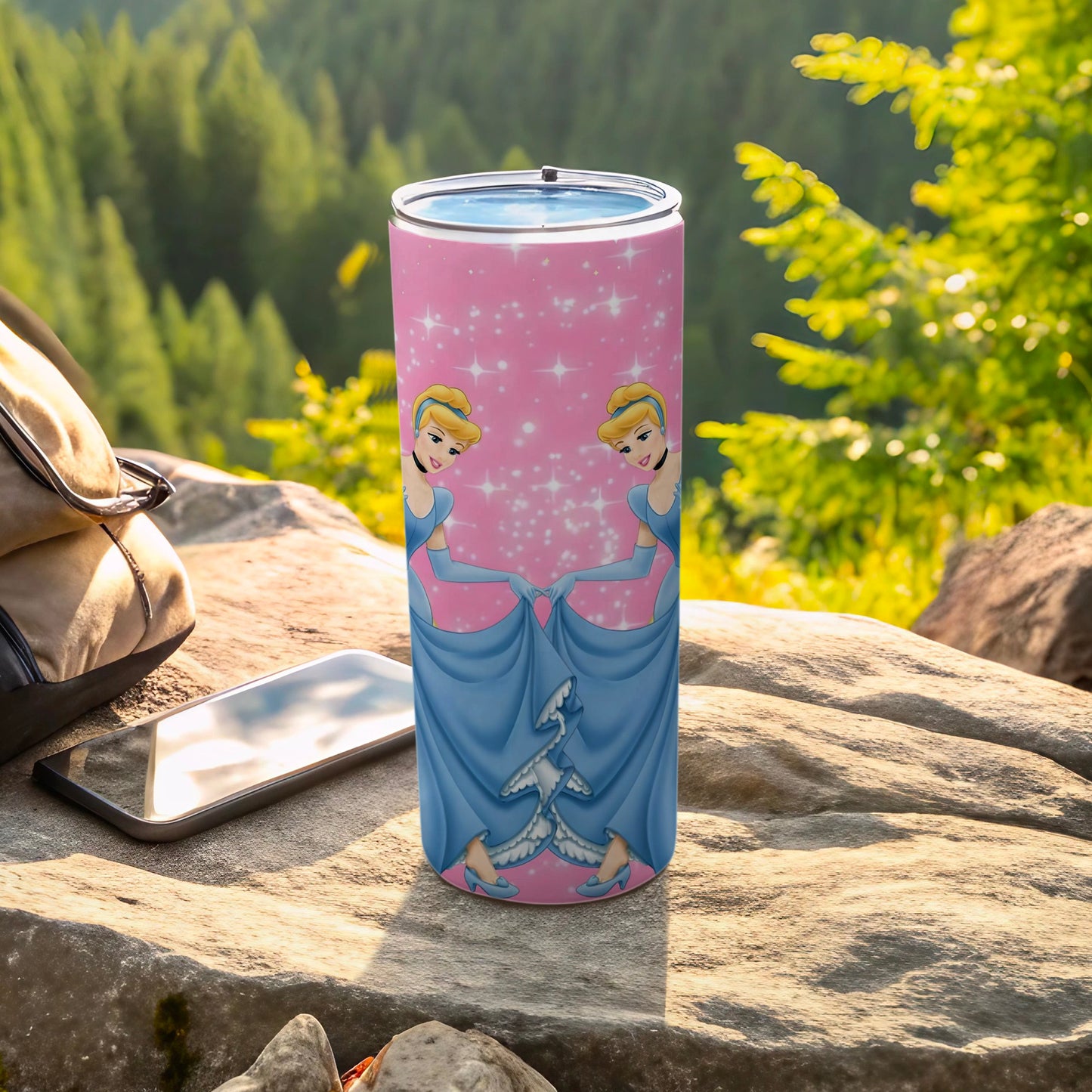 Princess Cinderella Pink Sparkle Travel Tumbler