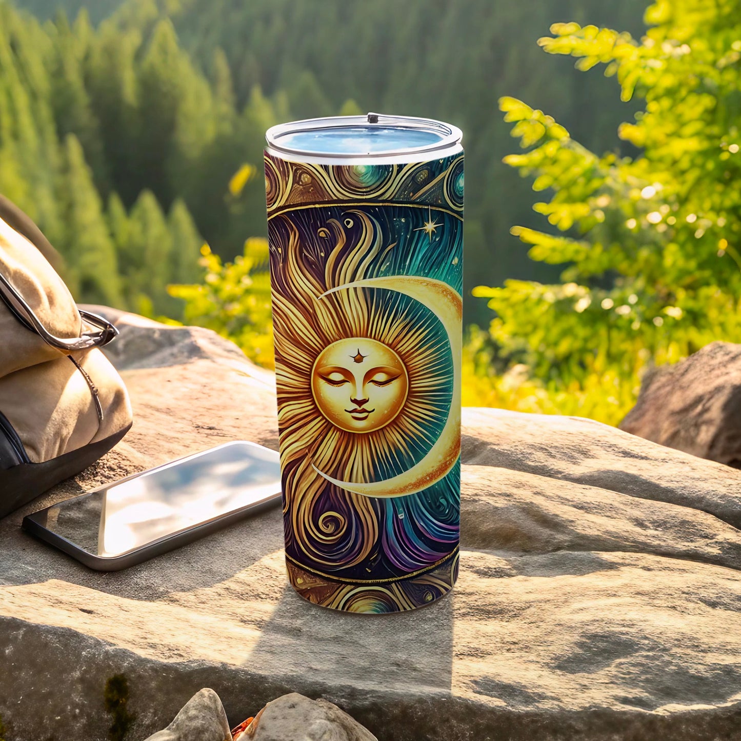 Golden Sun Face Crescent Moon Starry Sky Tumbler product type