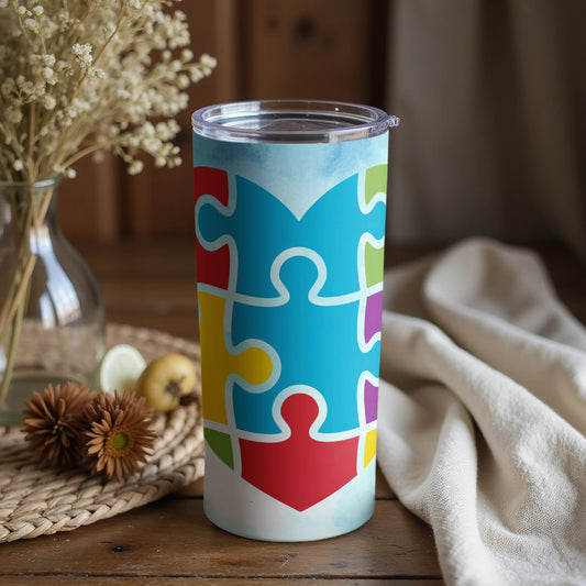 Colorful Puzzle Heart Design Insulated Tumbler