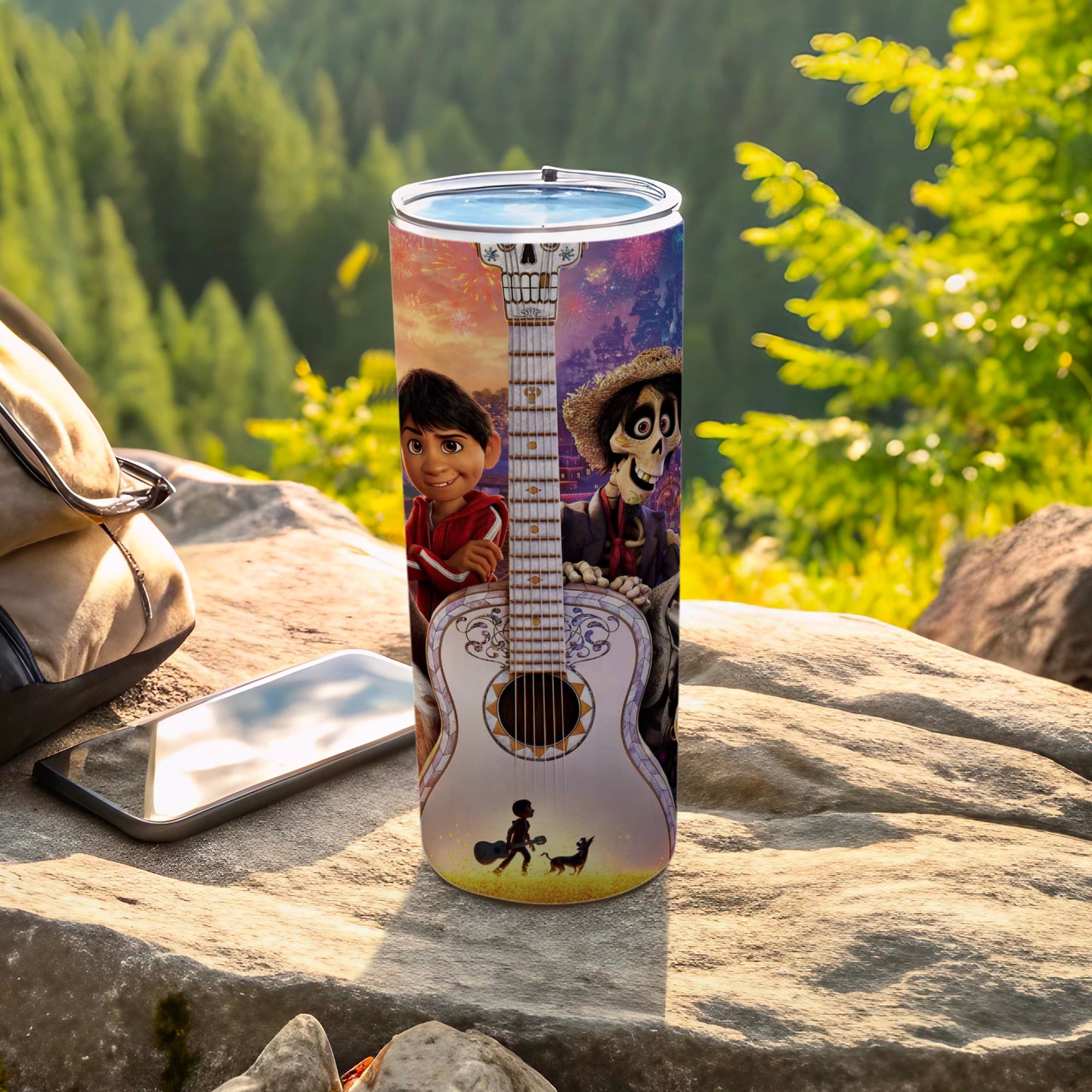Animated Guitar Scene Travel Tumbler with Lid 20oz
