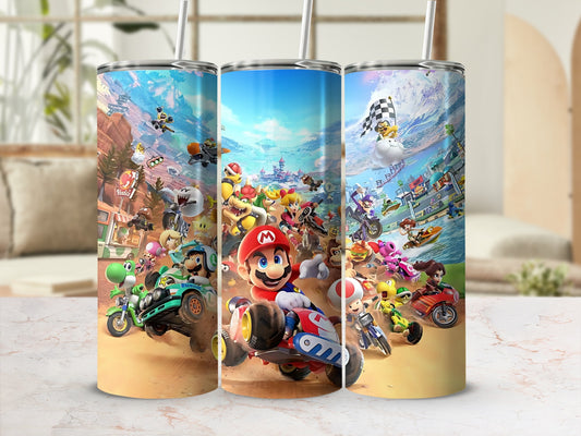 Vibrant Mario Kart Racing Adventure Themed Tumbler Set