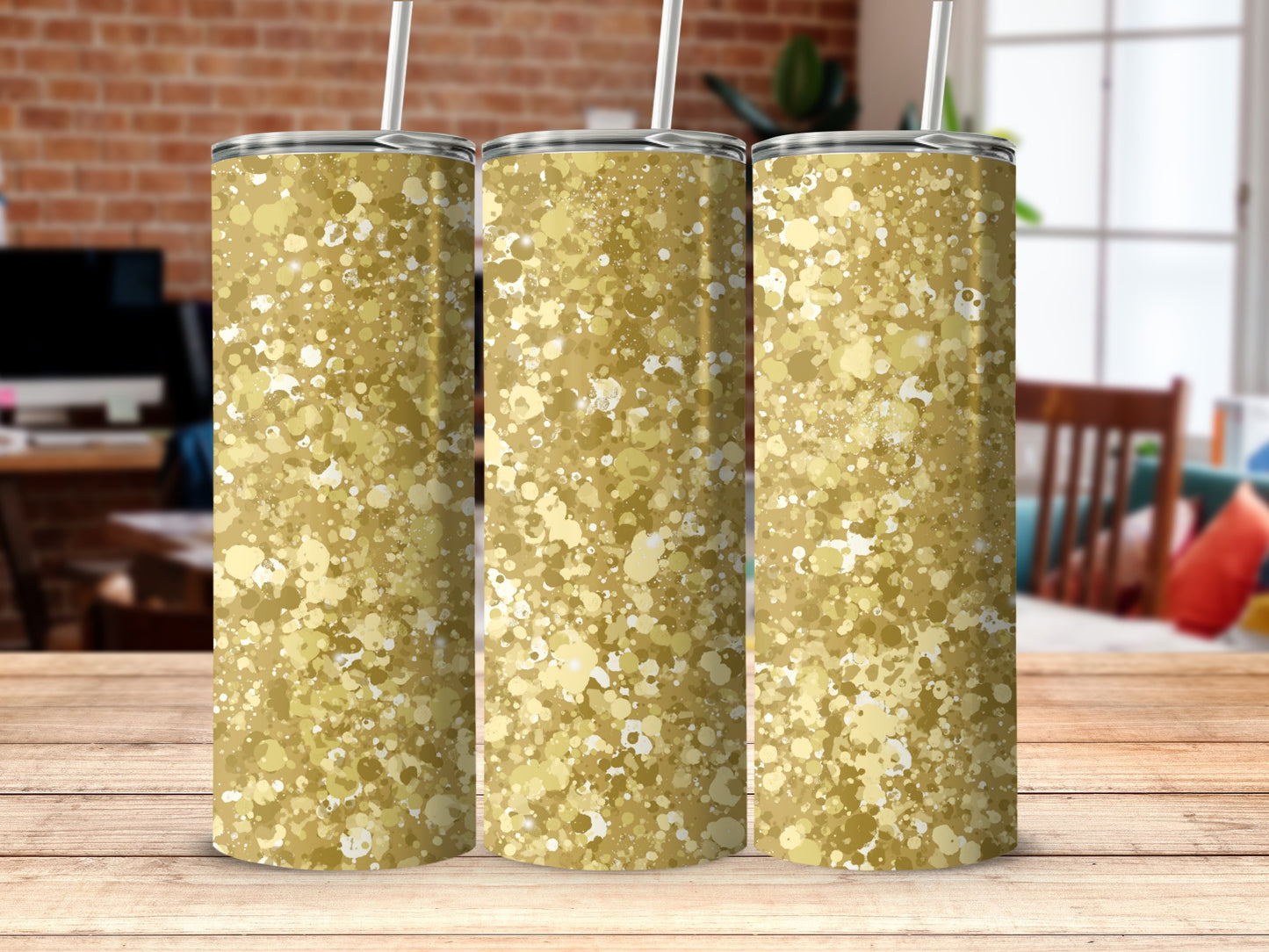 Sparkling Gold Glitter Tumbler with Straw