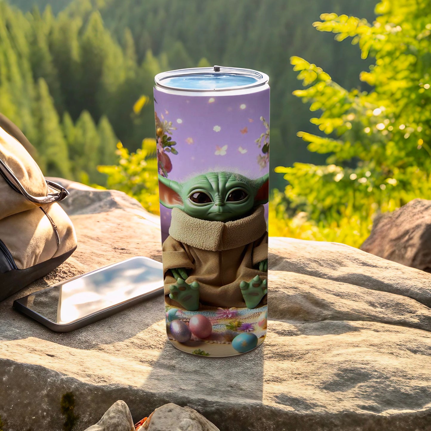 Adorable Baby Alien with Floral Background Tumbler Flask