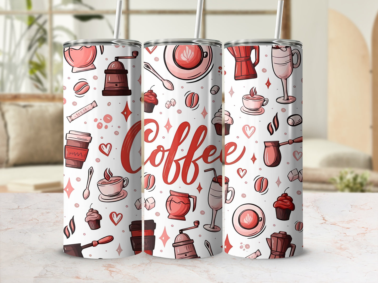 Coffee Lovers Illustrated Pattern Tumbler