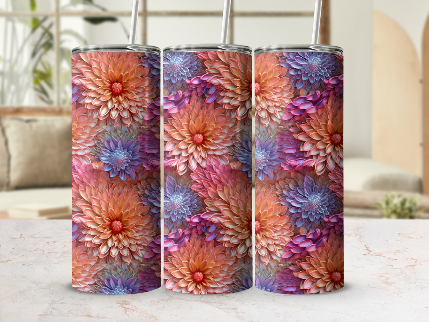 Vibrant Multicolor Floral Design Insulated Tumbler