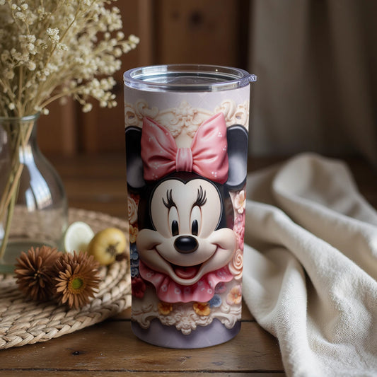 Cute Cartoon Mouse Floral Insulated Tumbler Design