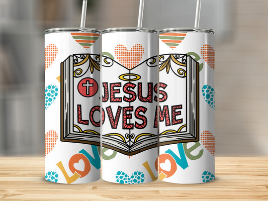 Jesus Loves Me Colorful Heart Design Tumbler