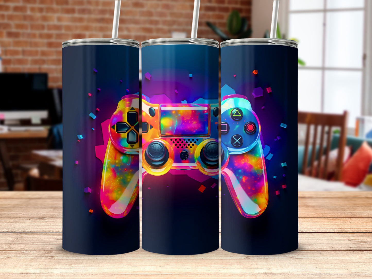 Colorful Retro Gaming Controller Travel Tumbler