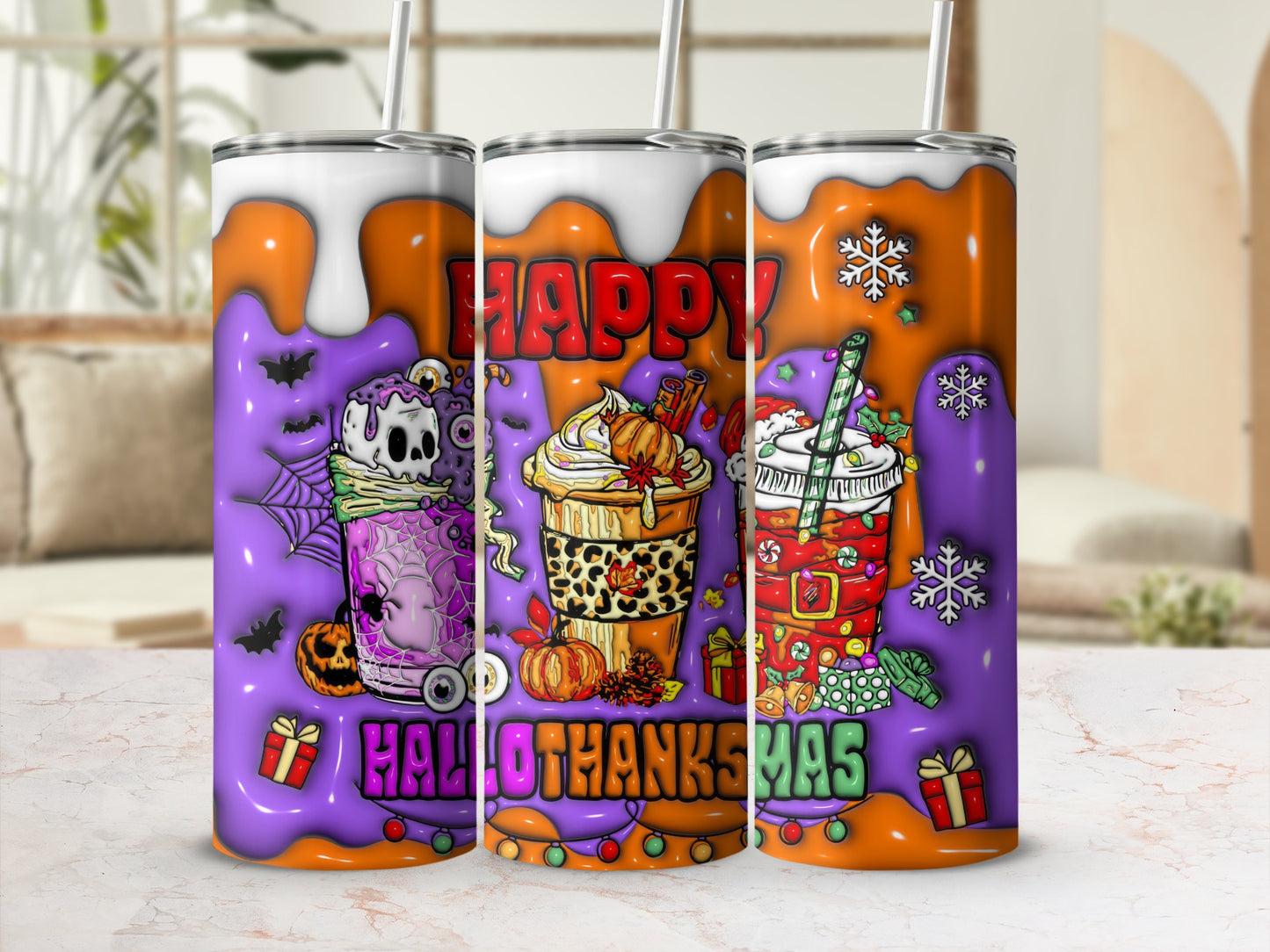HallocThanksMas Purple and Orange Tumbler Cup