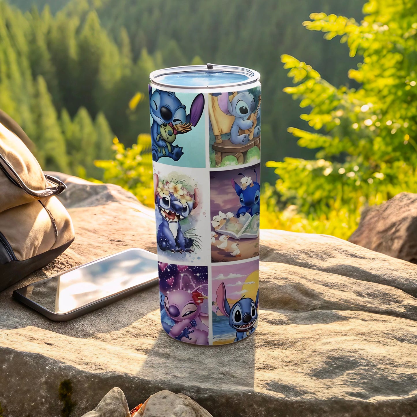 Stitch Themed Travel Tumbler with Colorful Cartoon Print