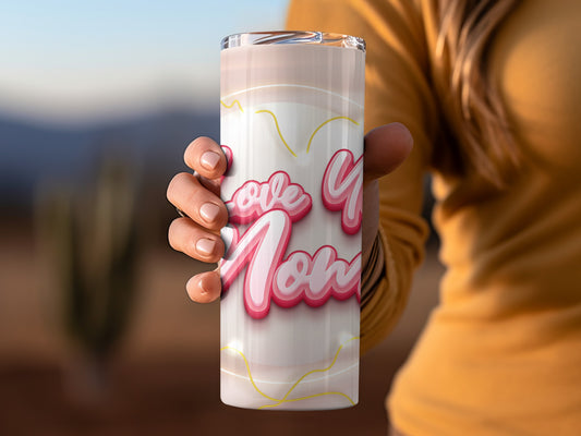 Love You Mom Pink Letters On White Tumbler Product