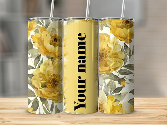 Personalized Yellow Floral Design Tumbler Cup