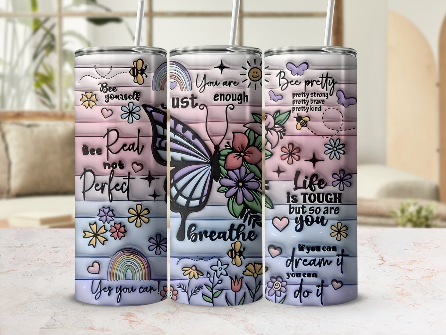 Inspirational Butterfly and Floral Quotes Tumbler