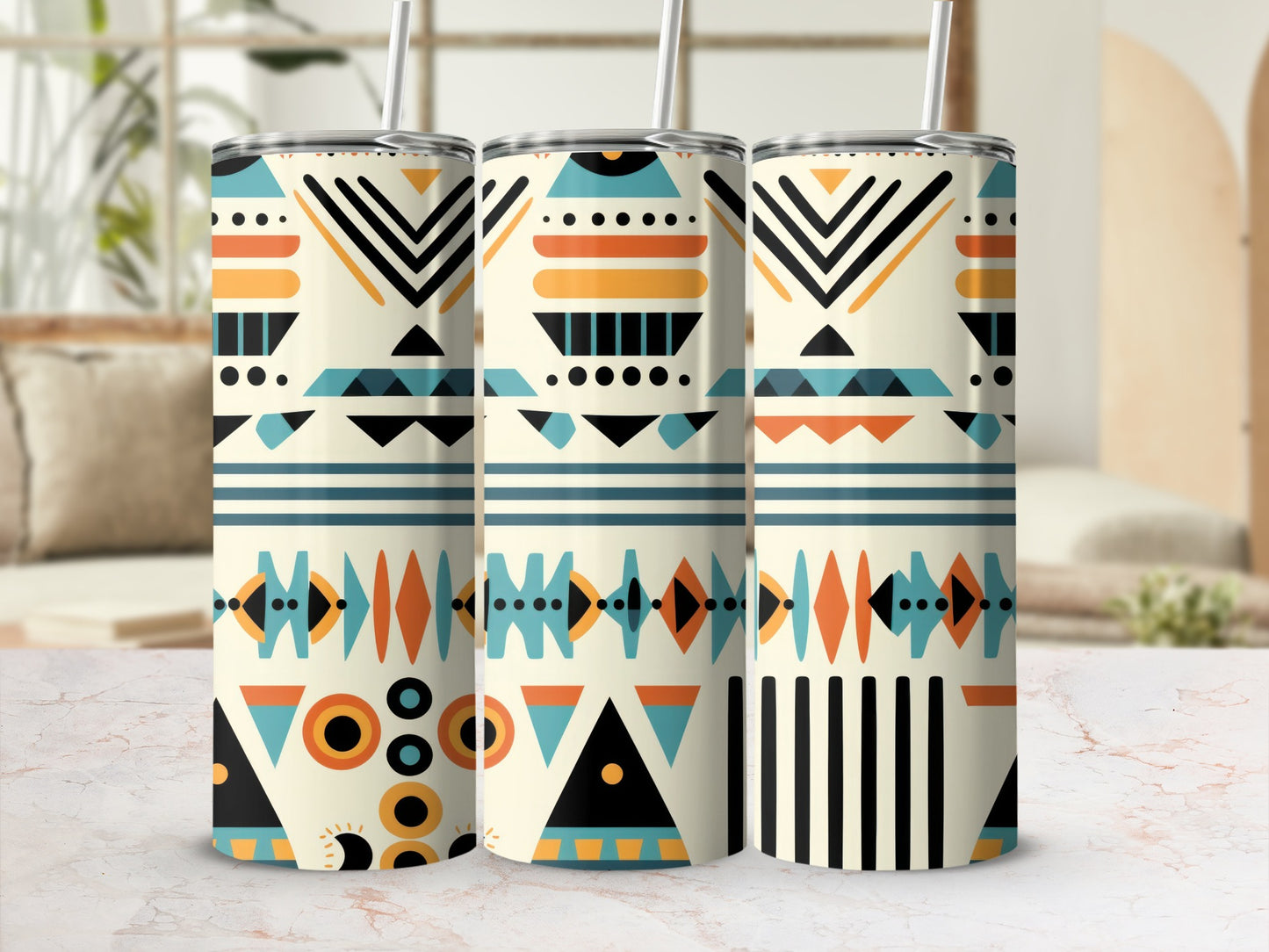 Colorful Geometric Patterned Drinkware Tumblers
