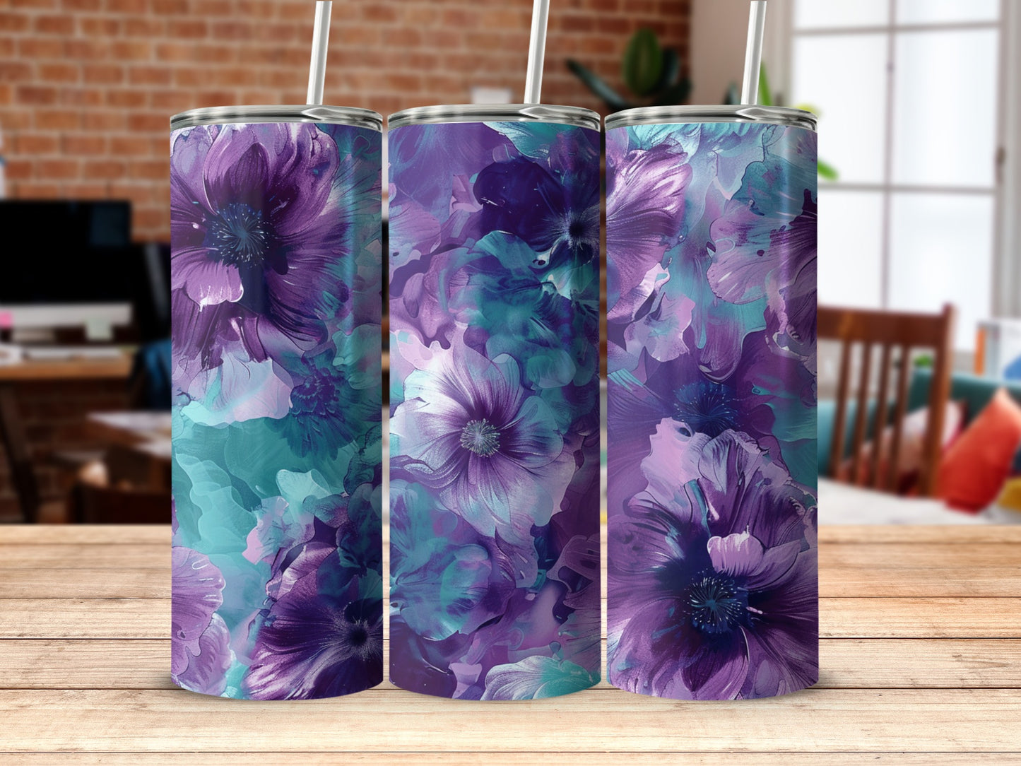 Vivid Floral Pattern Tumbler for Stylish Beverage Container