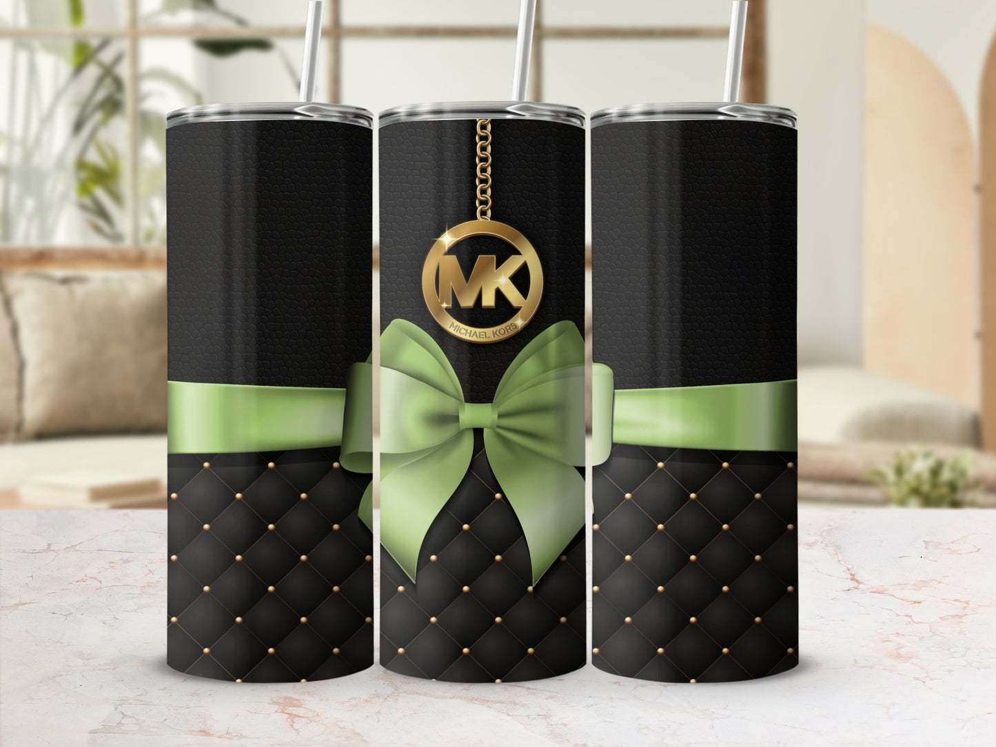 Elegant Black and Green Bow Design Tumbler Cup