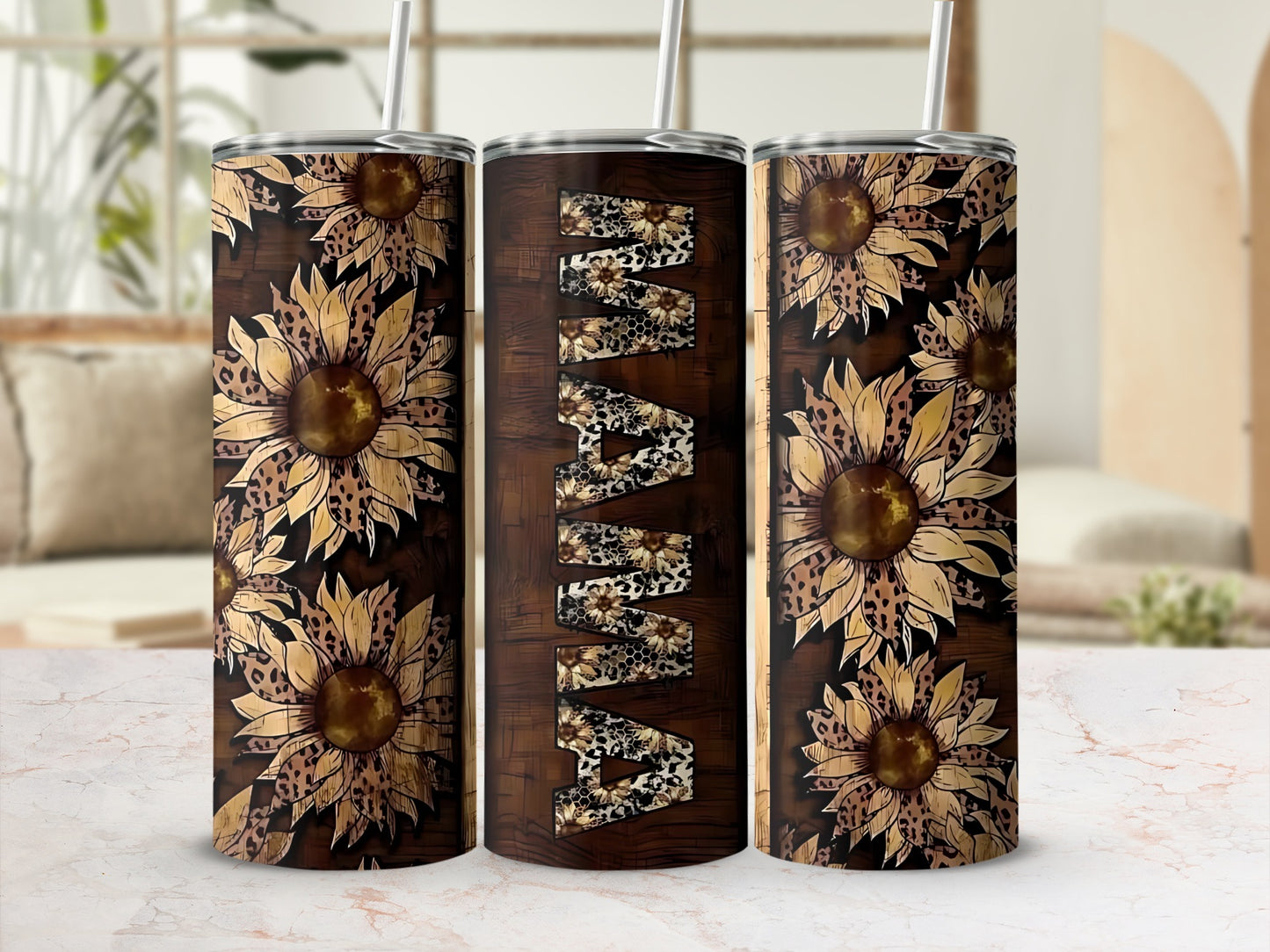 Sunflower and Leopard Print Design Insulated Tumbler