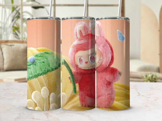 Cute Pink Bunny and Green Dinosaur Design Tumbler