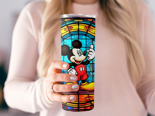 Bright Mickey Mouse Stained Glass Design Tumbler Cup