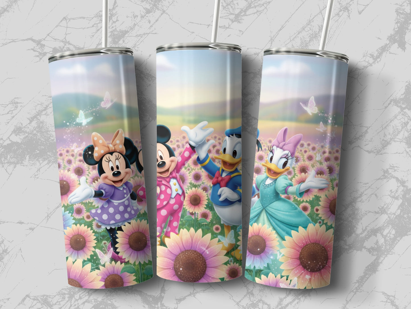 Cartoon Characters in Sunflower Field Design Tumbler