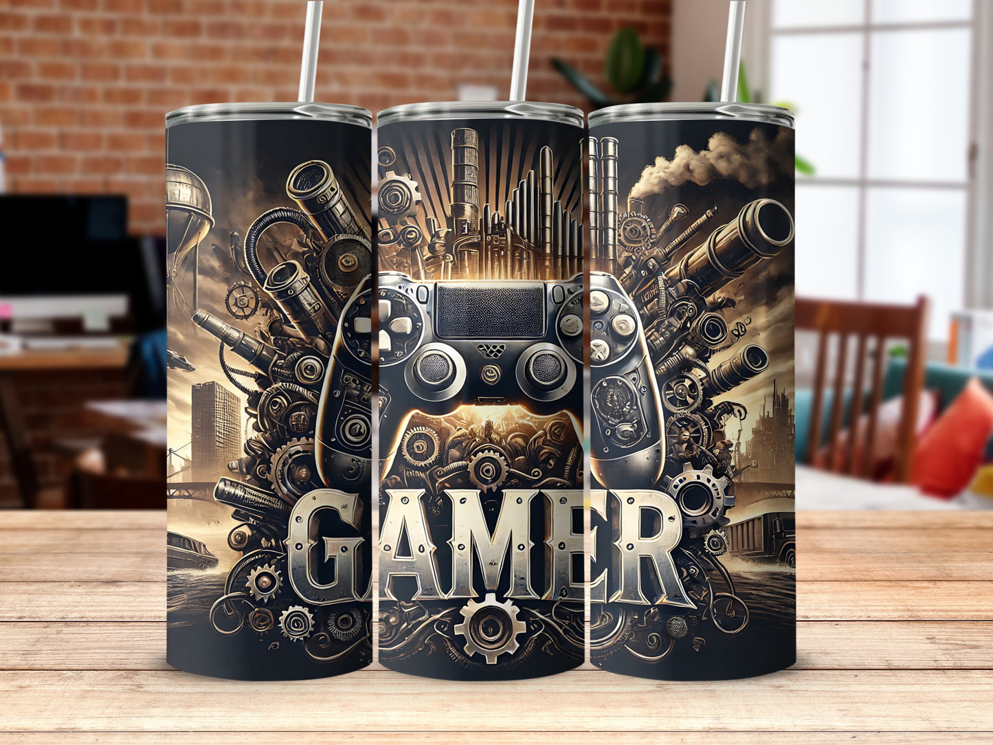 Cool Steampunk Gamer Gaming Tumbler Cup with Controller