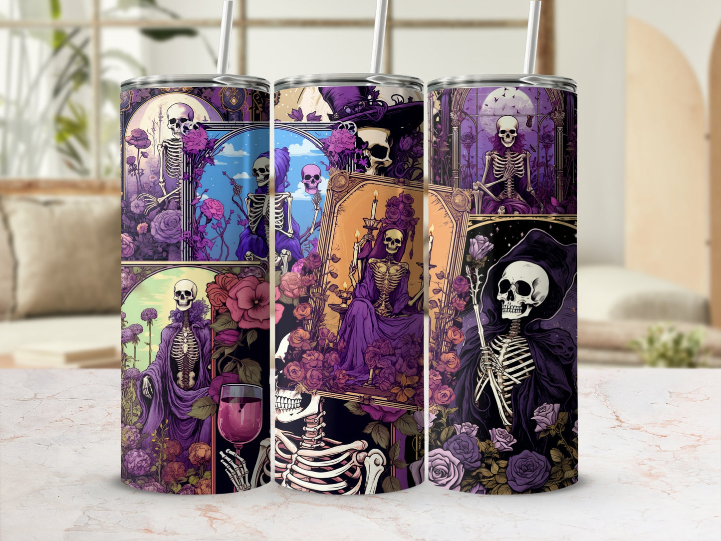 Vibrant Skeleton Themed Stainless Steel Tumbler Cup