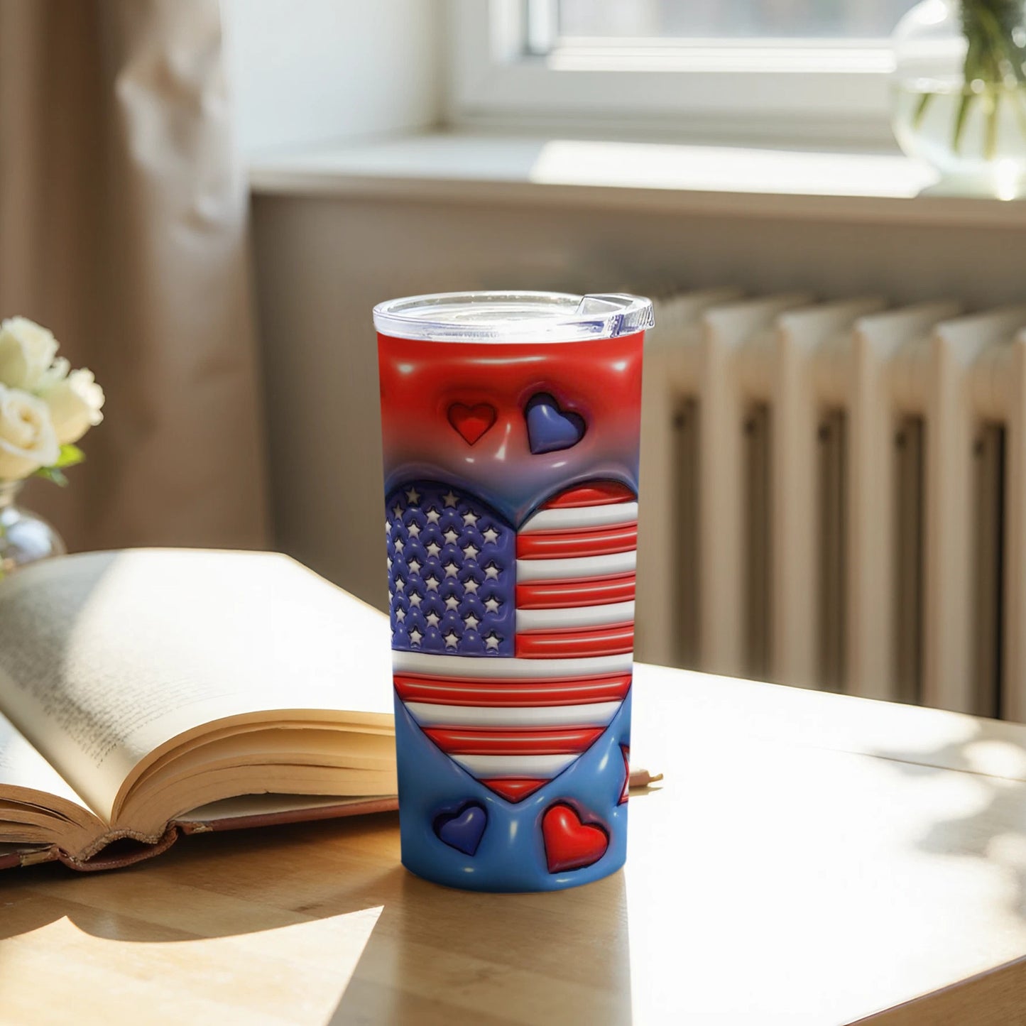 Patriotic American Flag Heart Design Tumbler for Sale