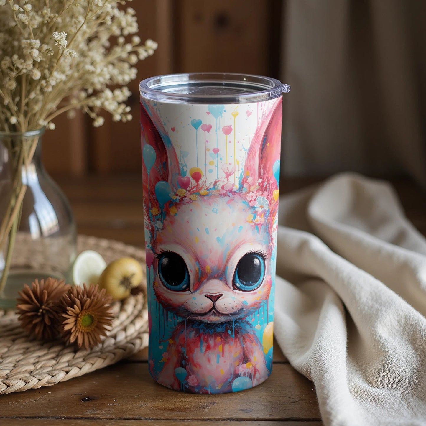 Vibrant bunny creature large blue eyes heart balloons tumbler product type
Bunny
Rabbit
Cute Animal
Big Eyes
Colorful Art
Watercolor Style
Splatter Paint
Heart Design
Balloon Theme
Whimsical Creature
Fantasy Art
Pink Blue
Unique Tumbler
Drinkware Gift
Beverage Holder
Travel Mug
Insulated Cup
Kawaii Aesthetic
Digital Art
Abstract Design