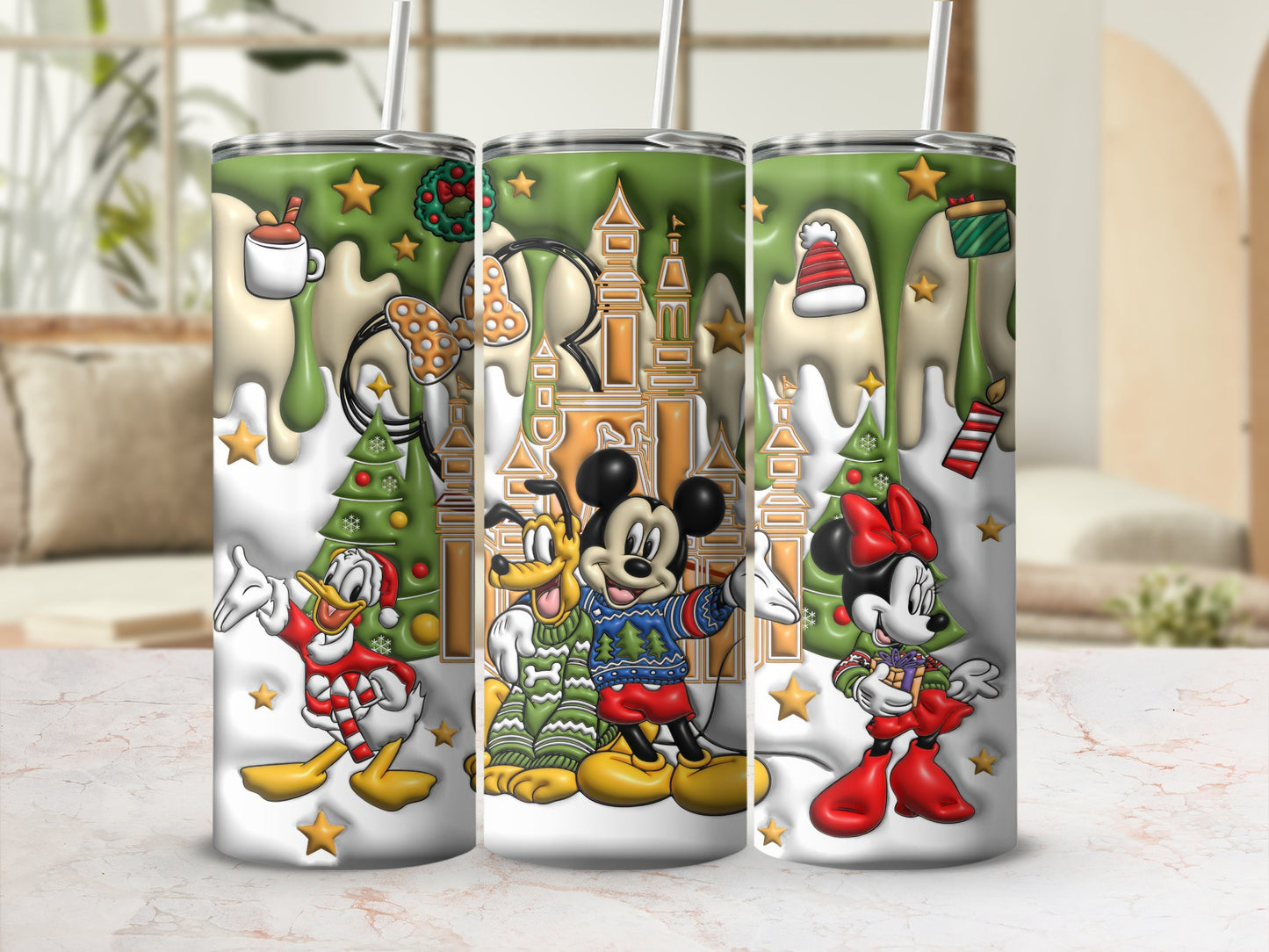 Christmas Cartoon Characters Printed Tumbler Flask