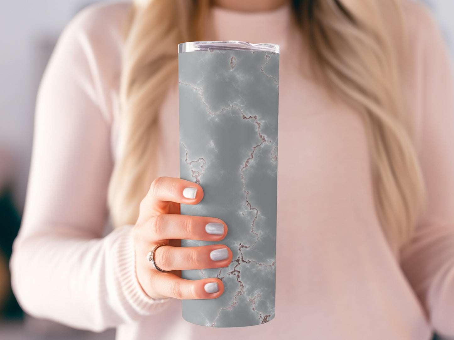 Gray Marble Texture with Rose Gold Veins Elegant Tumblers
