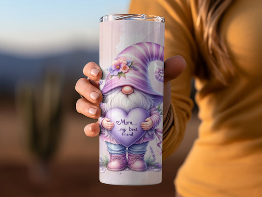 Mom My Best Friend Gnome Heart Design Travel Tumbler