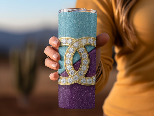Gold Glitter Overlap Design Against Two Toned Backdrop Tumbler