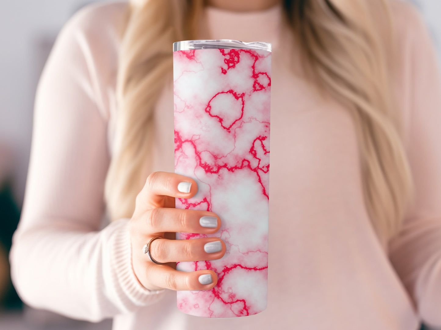 Red Veins on White Cloud Abstract Design Drink Tumblers
