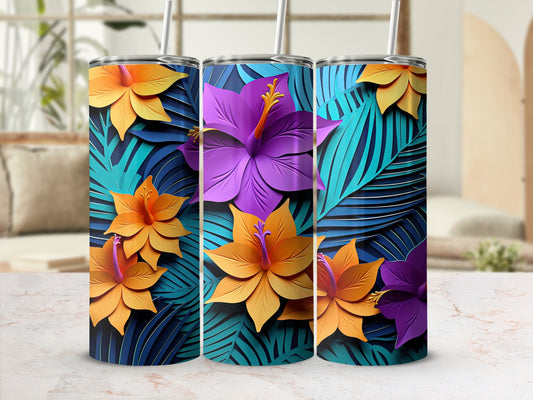 Vibrant Floral Tropical Theme Travel Tumbler Custom Cup