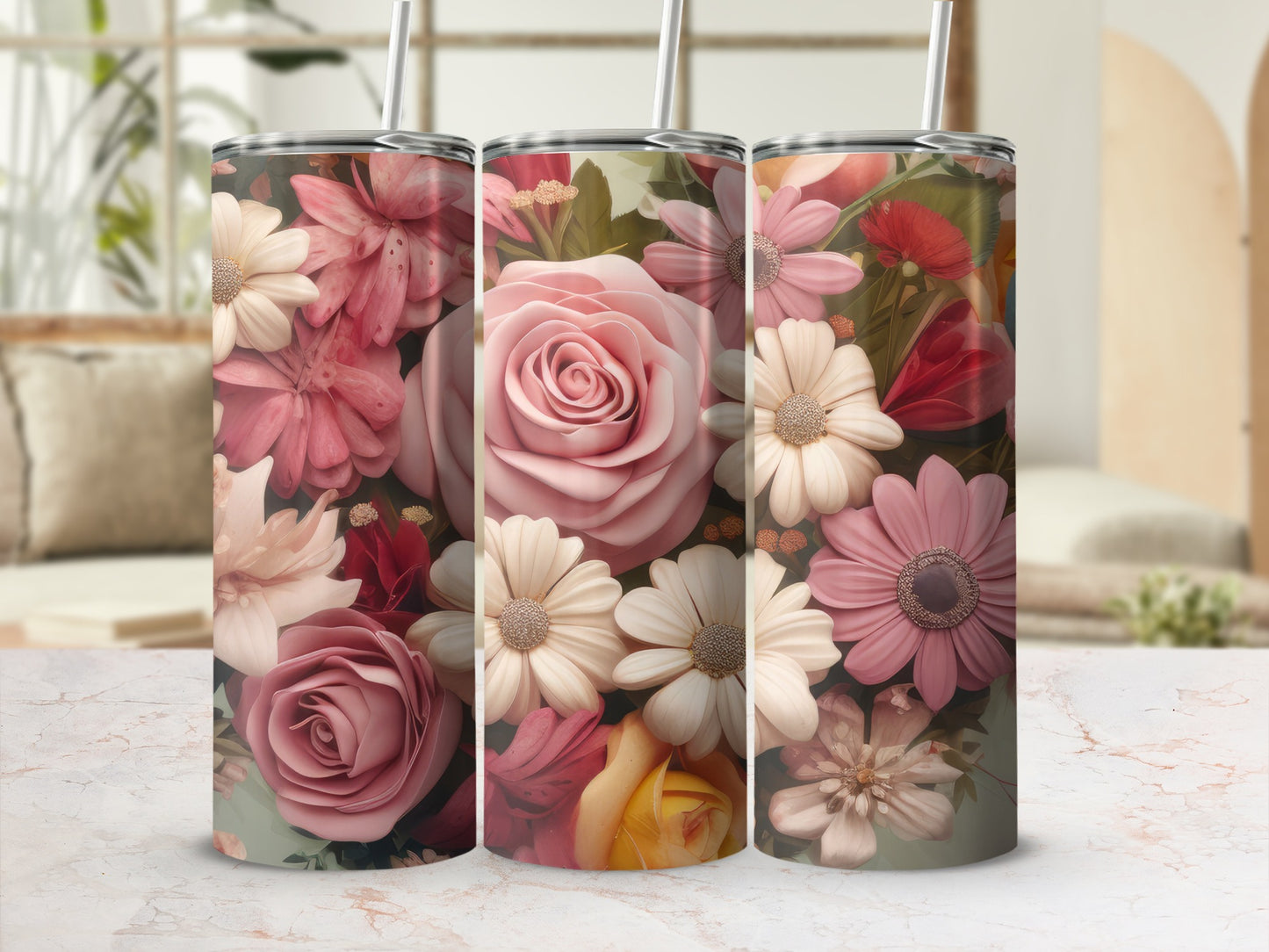 Beautiful Floral Pattern Insulated Tumbler Cups