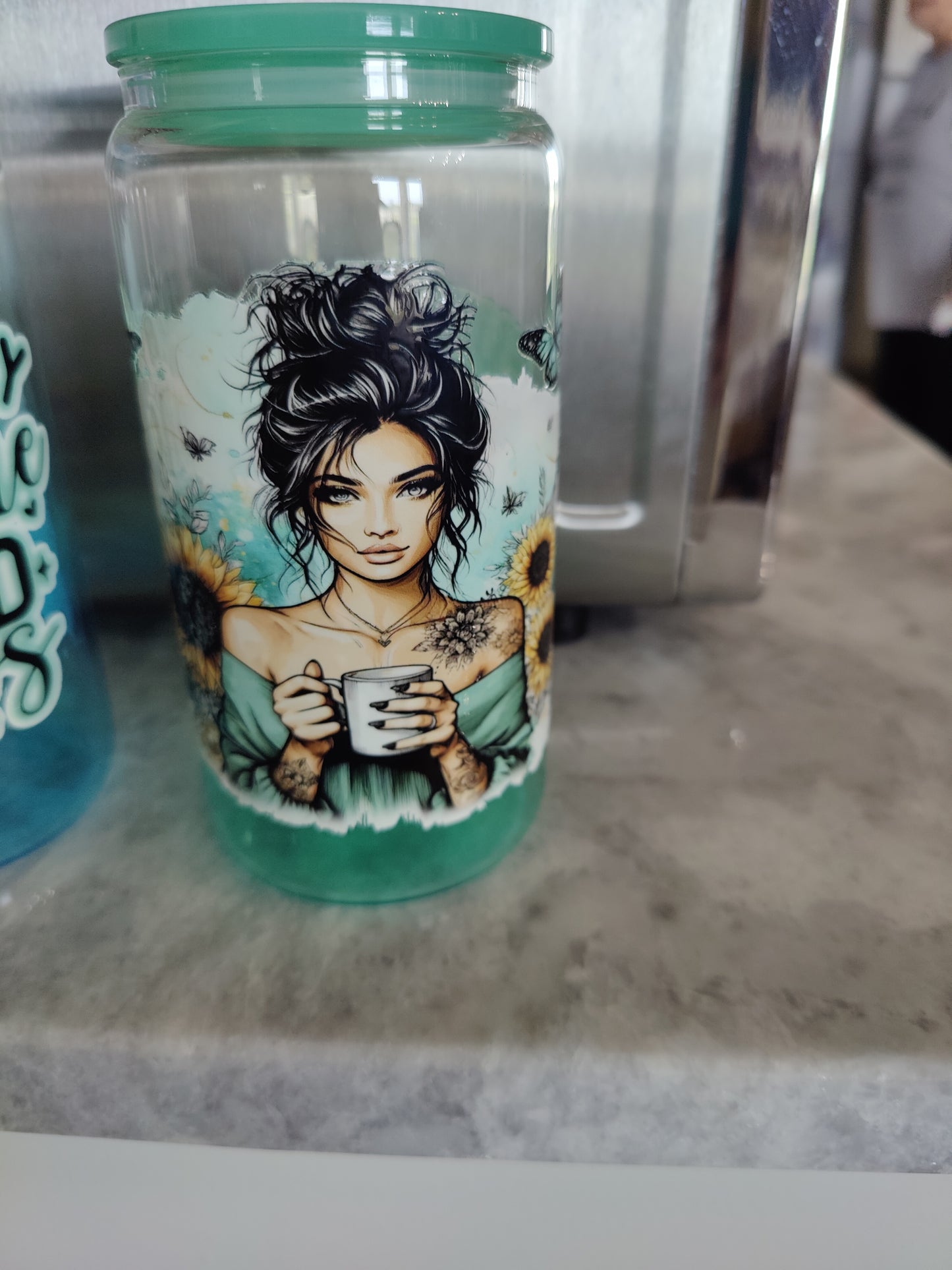 Fueled By Caffeine and Chaos 16 ounce Glass tumbler