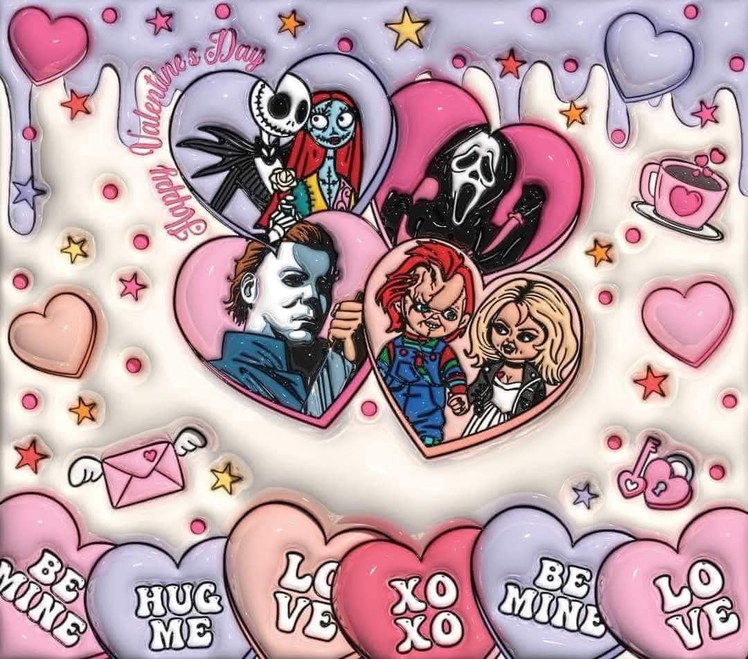 Michael, Chucky, Ghost Face, and Corpse Bride