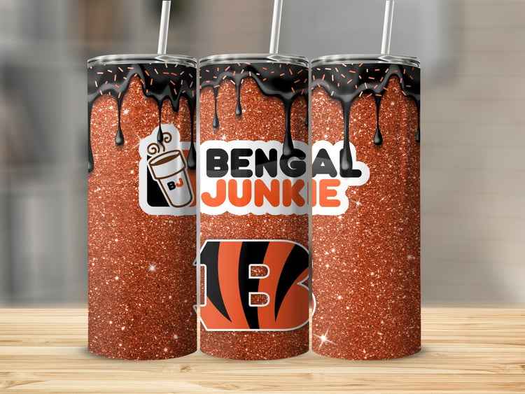 Bengal Junkie Glitter Drip Tumbler for Fans