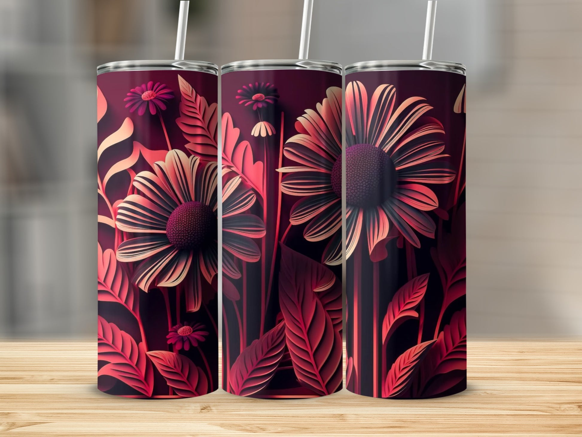 Beautiful Floral Design Insulated Tumbler Cup