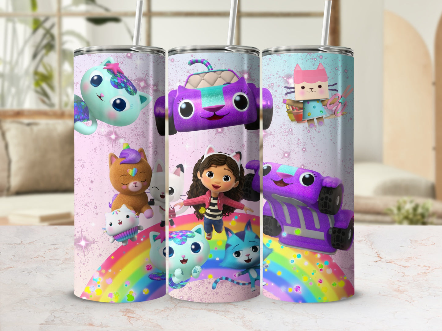 Colorful Character Tumbler With Rainbow and Friends Design
