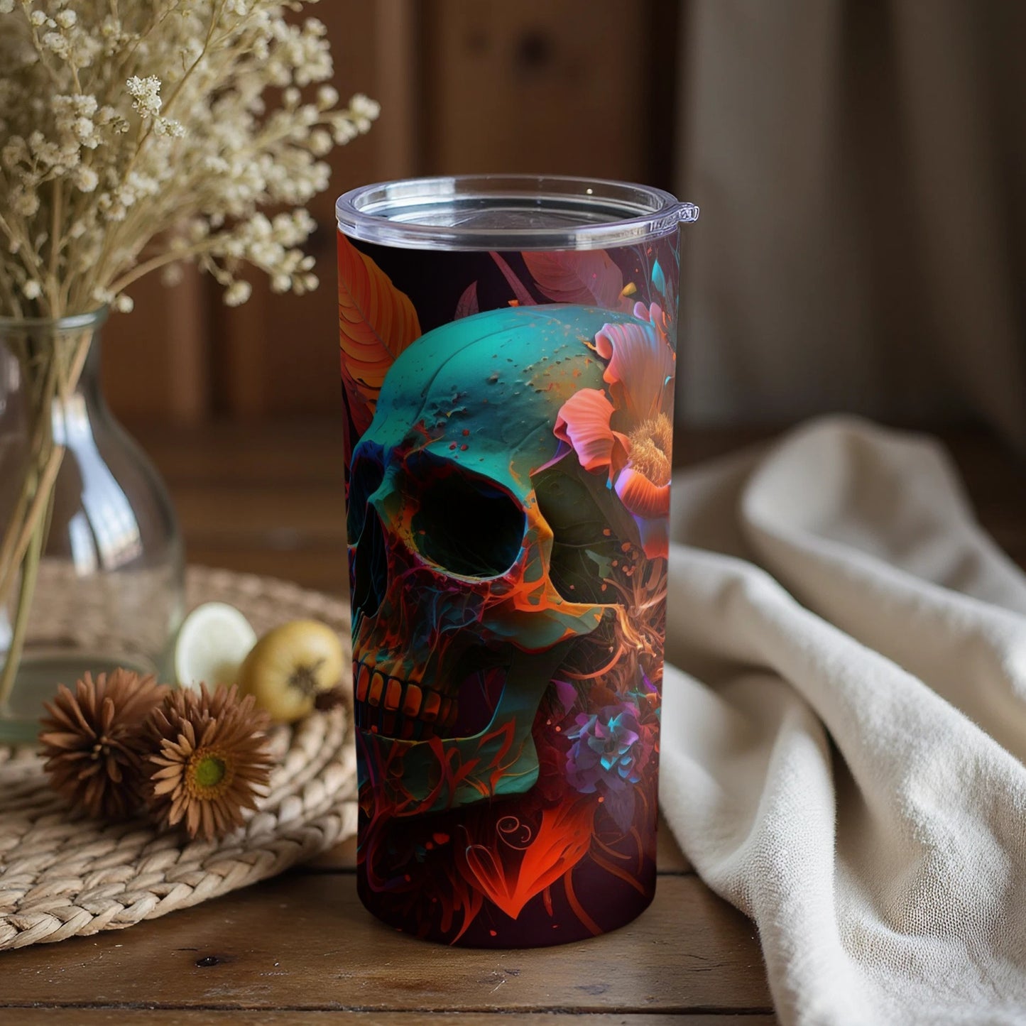 Colorful Skull Art Insulated Tumbler for Hot or Cold Drinks